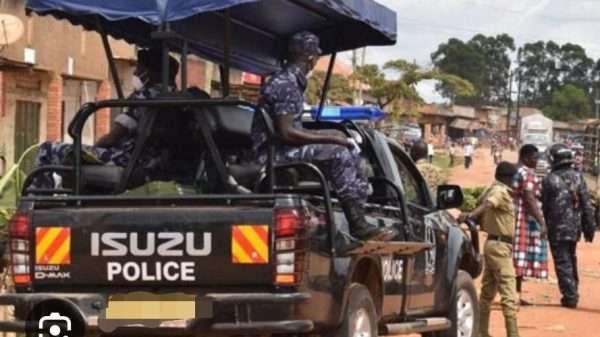 police patrol driver knock boda rider seated on his motorcycle