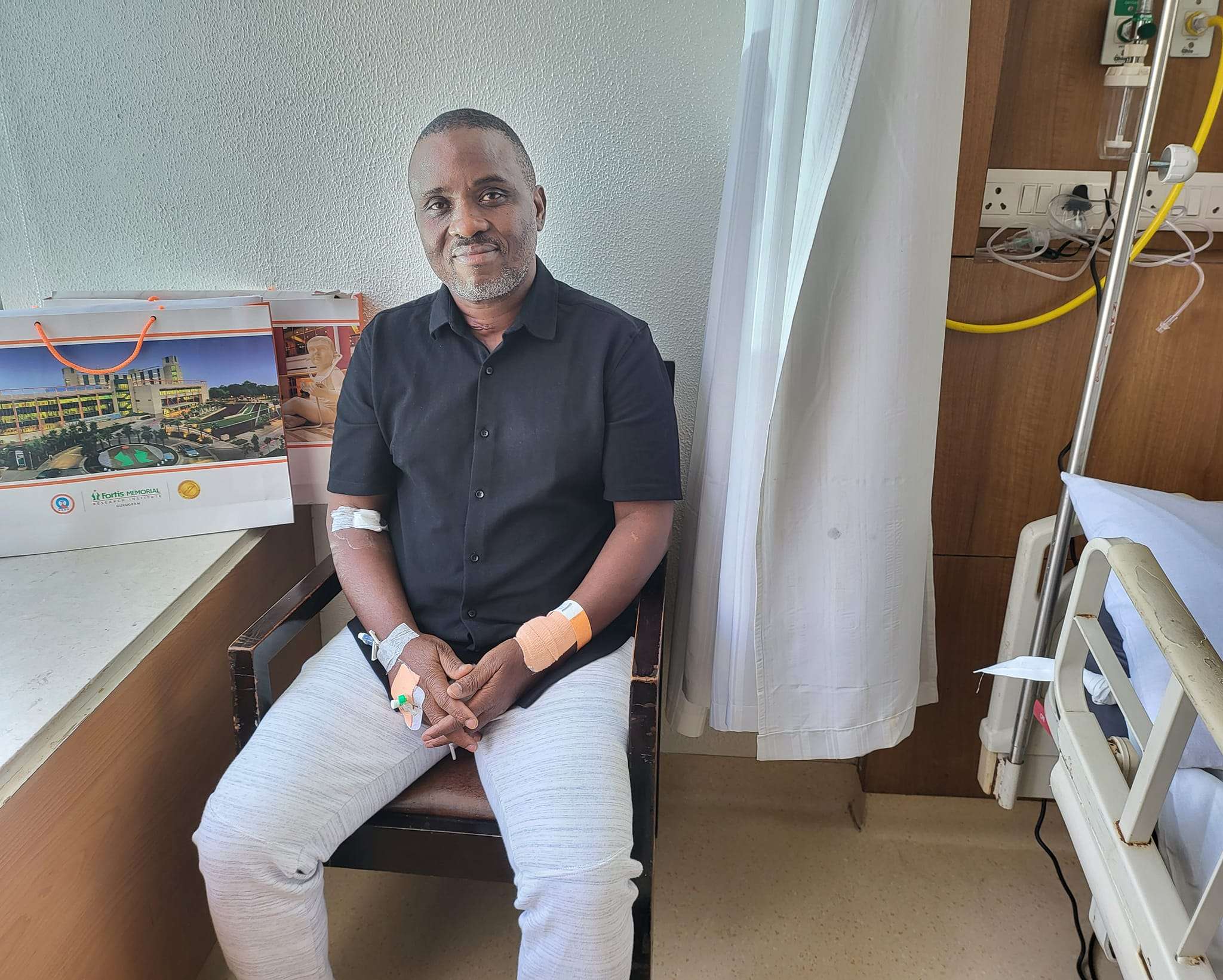 Erias Lukwaga at a hospital in India getting treatment