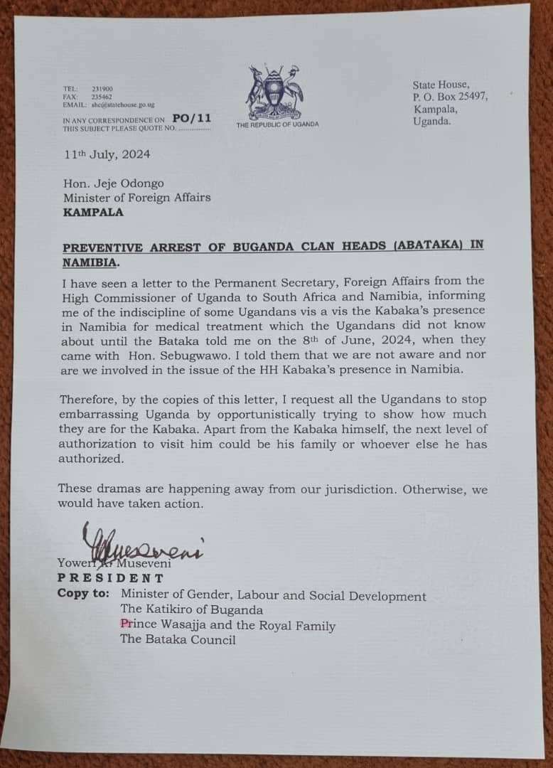 President Museveni letter to Bataka 